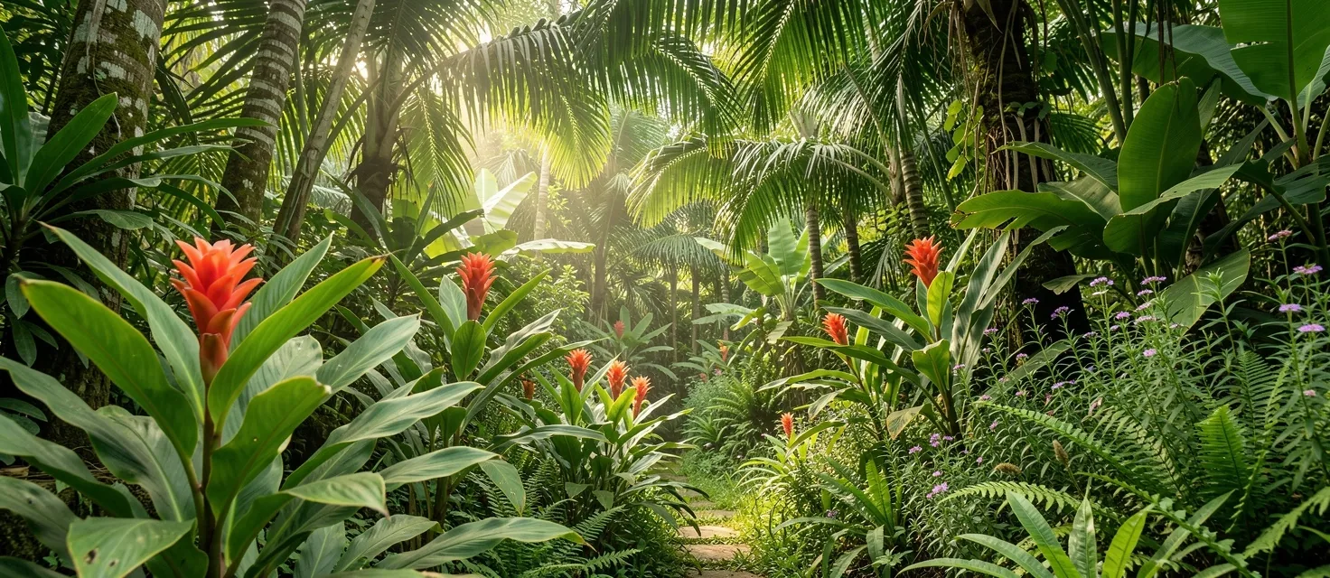 Tropical botanical garden with medicinal herbs in Indonesia