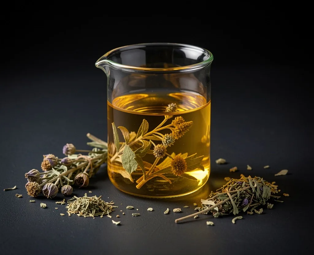 Botanical extraction in glass apparatus representing ingredient transparency
